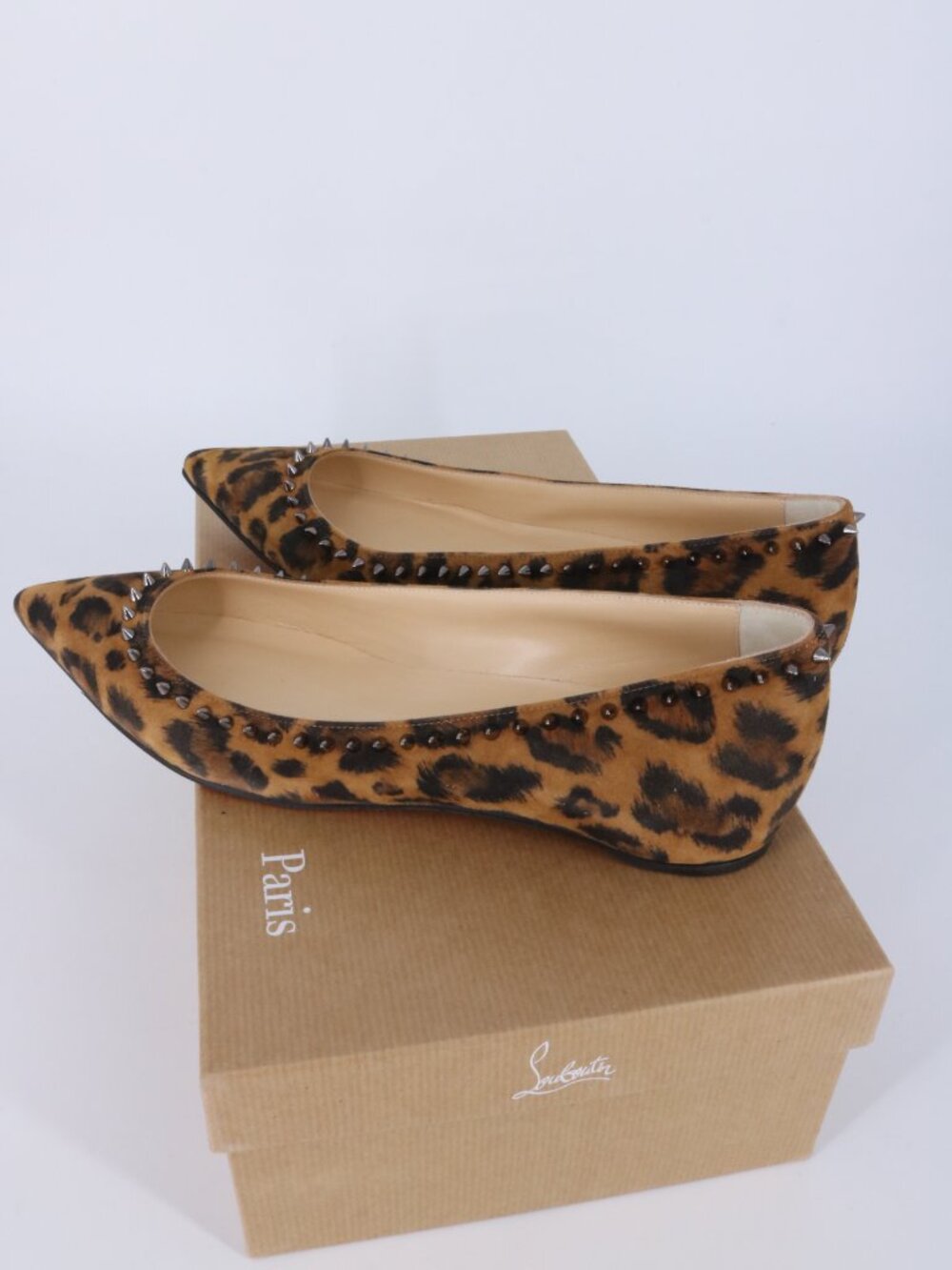 christian louboutin 36.5 leopard print anjalina flat kitty spiked flat D268 - Picture 8 of 16